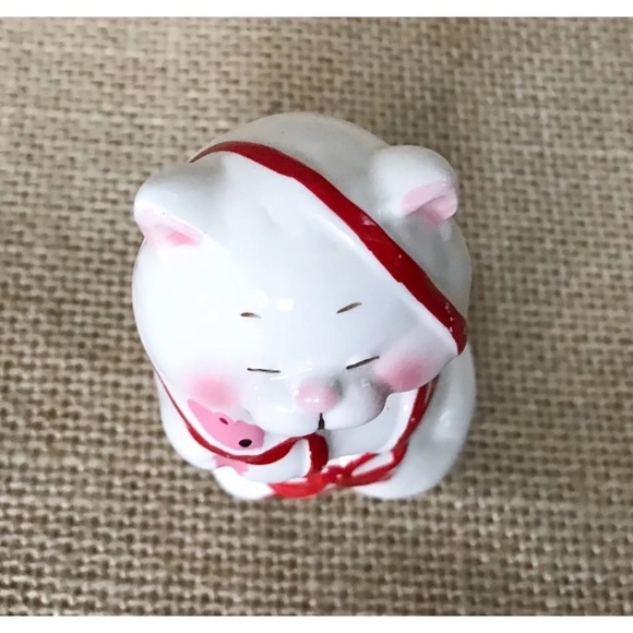 Vintage White Cat Figurine Kitty Wrapped In Ribbon Cute Twee Kitsch Whimsical - Picture 5 of 7